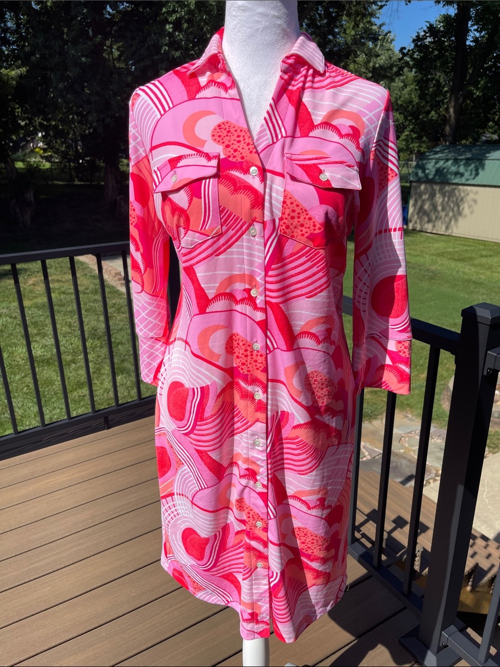 J McLaughlin Women’s Pink Sundae Swirl Brynn Button Down Small Shirt Dress